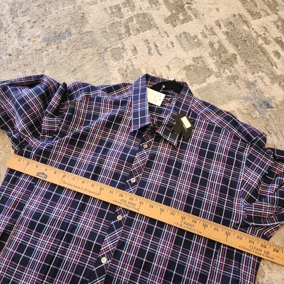 NWT Jared Lang Purple Plaid Roll Tab Sleeve Button down shirt. Men's size 3XL - Picture 6 of 16